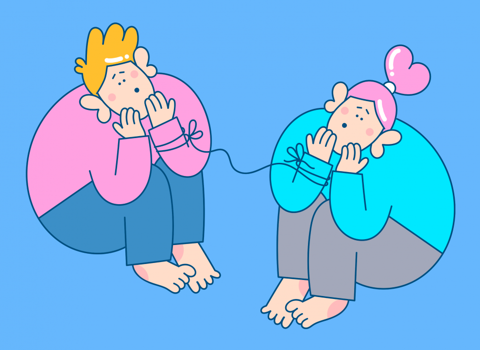 Два человека связаны ниткой. Иллюстрация Лизы Стрельцовой для НЭН