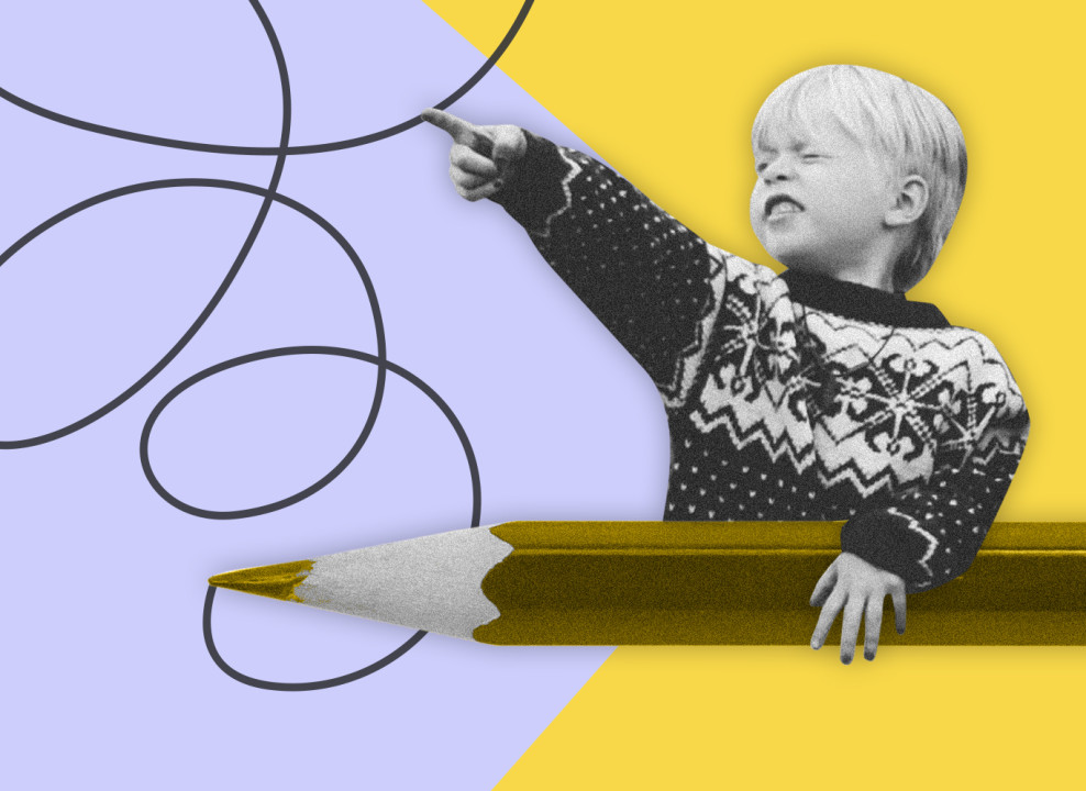 Коллаж: ребенок и карандаш. Авторка: Настя Железняк