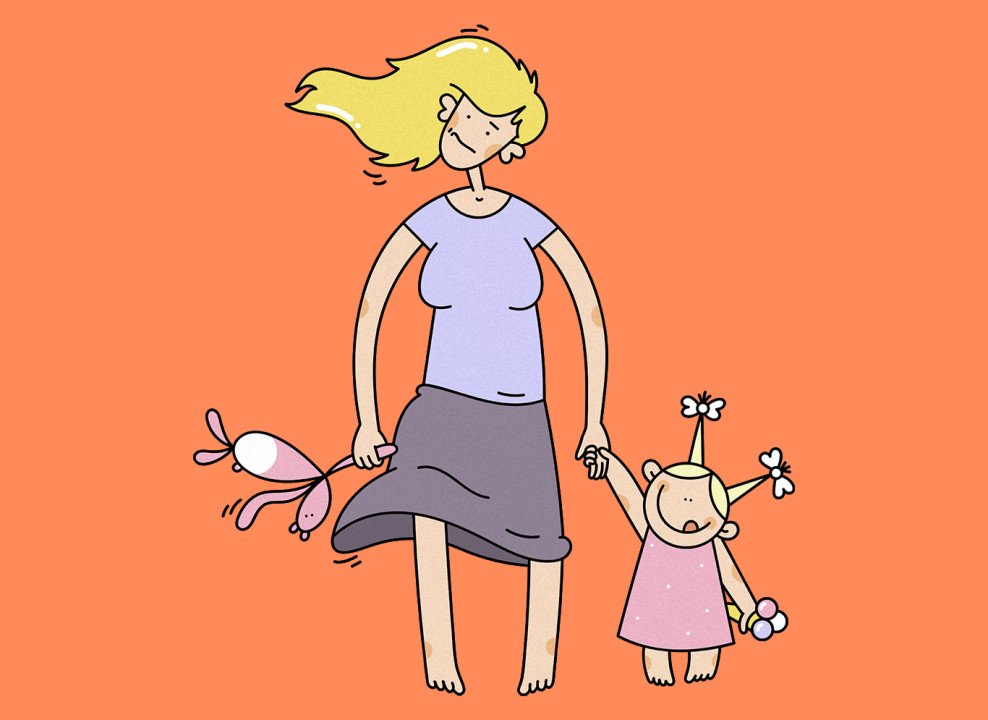 Мать и дочь на оранжевом фоне. Иллюстрация Лизы Стрельцовой для НЭН