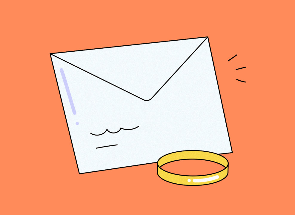 На картинке конверт и кольцо. Иллюстрация Насти Железняк для НЭН