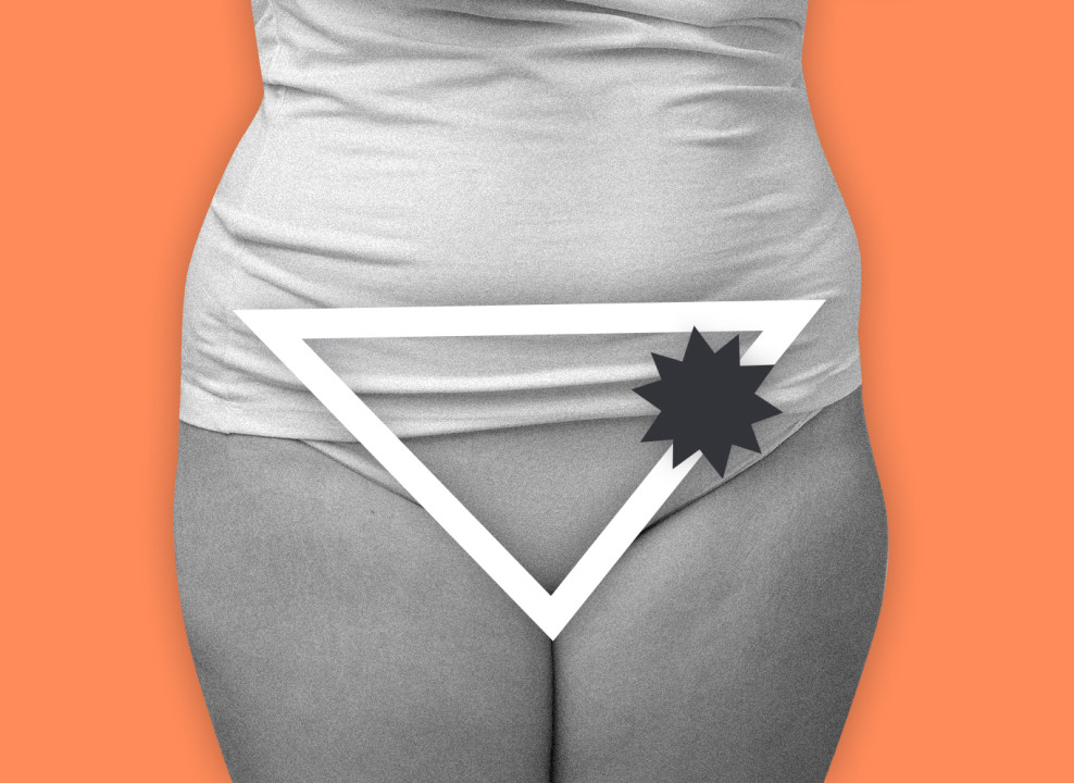 На картинке: женское тело, треугольник и звезда. Коллаж Насти Железняк для НЭН
