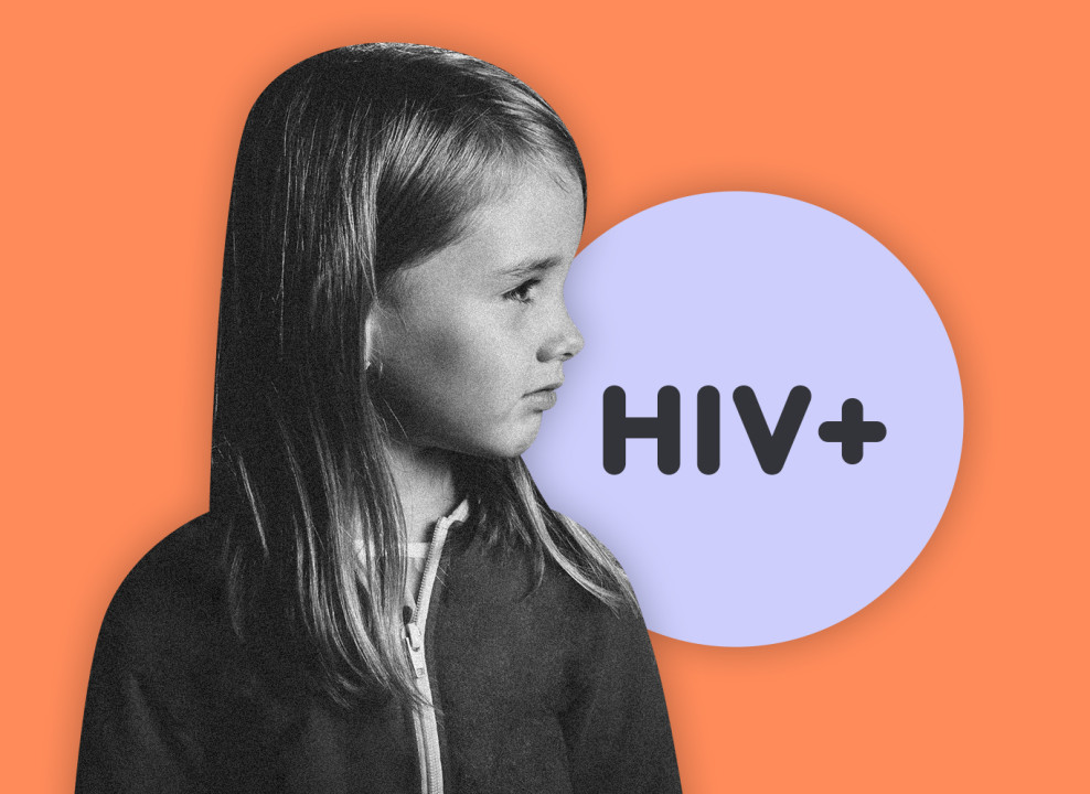 На картинке: девочка, круг, надпись HIV+. Коллаж Насти Железняк для НЭН