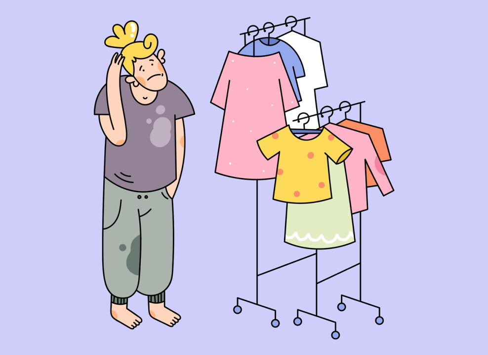 На картинке: женщина выбирает одежду. Иллюстрация Лизы Стрельцовой для НЭН