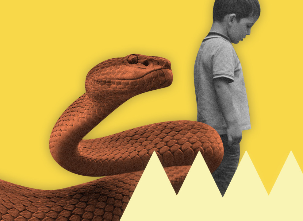 На картинке: змея и ребенок. Коллаж Насти Железняк для НЭН