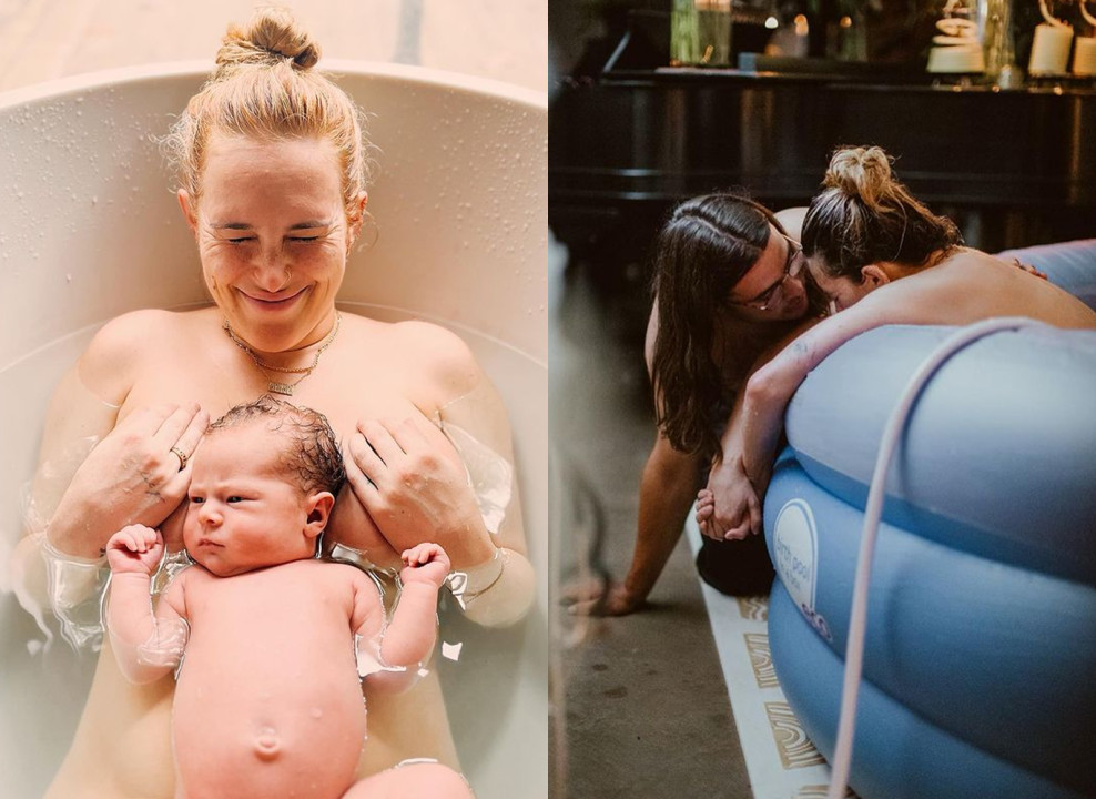 На фото: Румер Уиллис с младенцем, Румер Уиллис рожает в бассейне