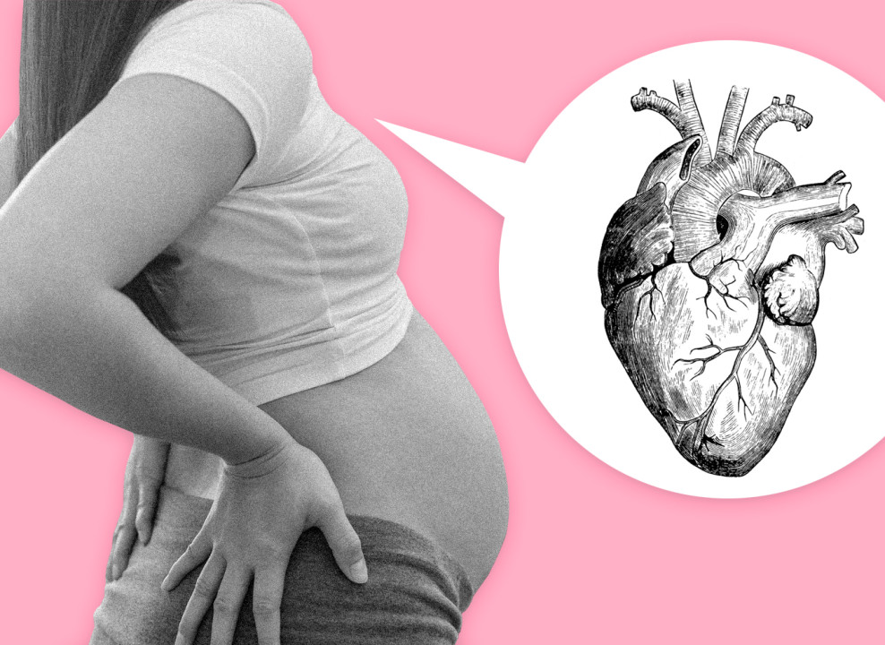 На картинке: беременная женщина, изображение сердца. Коллаж Лизы Стрельцовой для НЭН