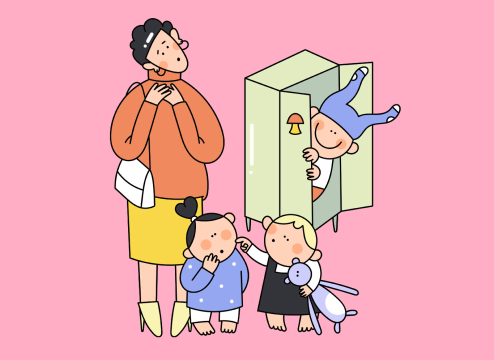 Мама и дети в детском саду. Иллюстрация Насти Железняк для НЭН 