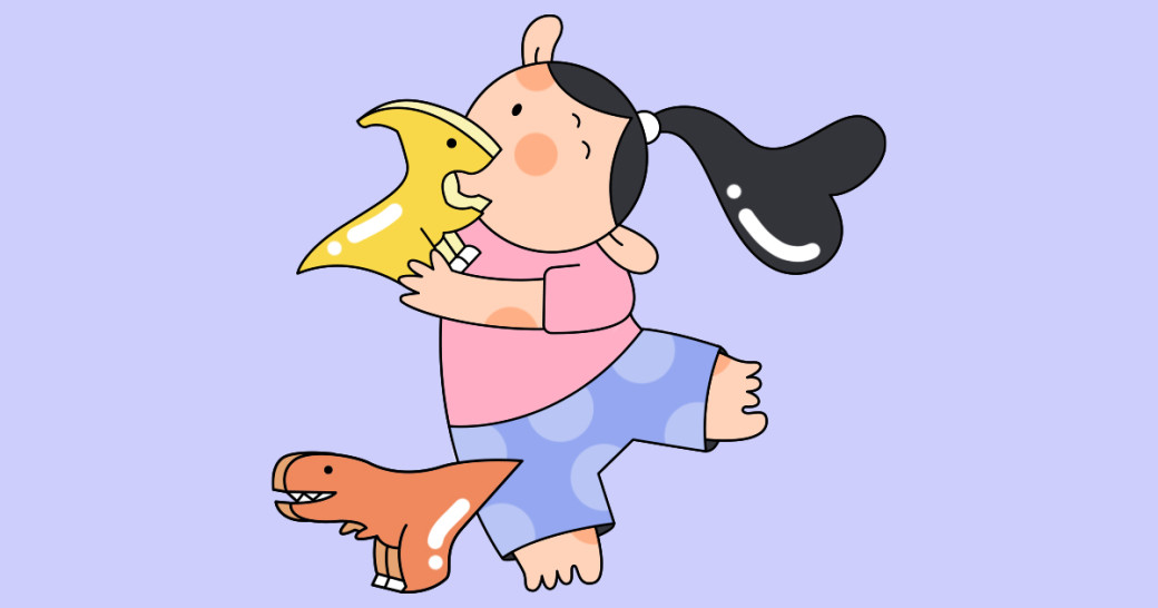 Ребенок играет в конструктор в виде динозавров. Иллюстрация Марии Кондратьевой для НЭН 