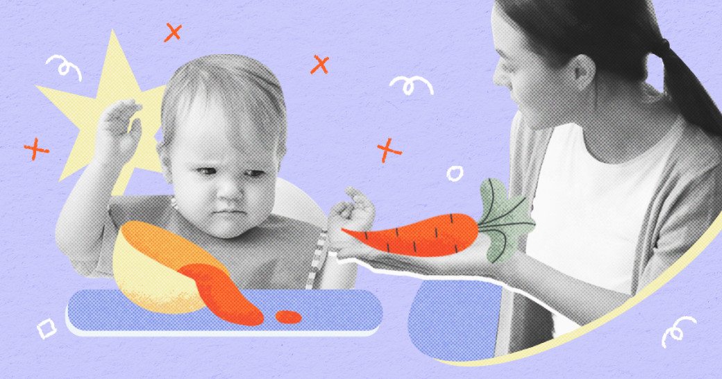 Мама пытается накормить ребенка. Коллаж с фото: Dmitr1ch | fizkes| Oksana Kuzmina | Bailimie | Shutterstock | Fotodom