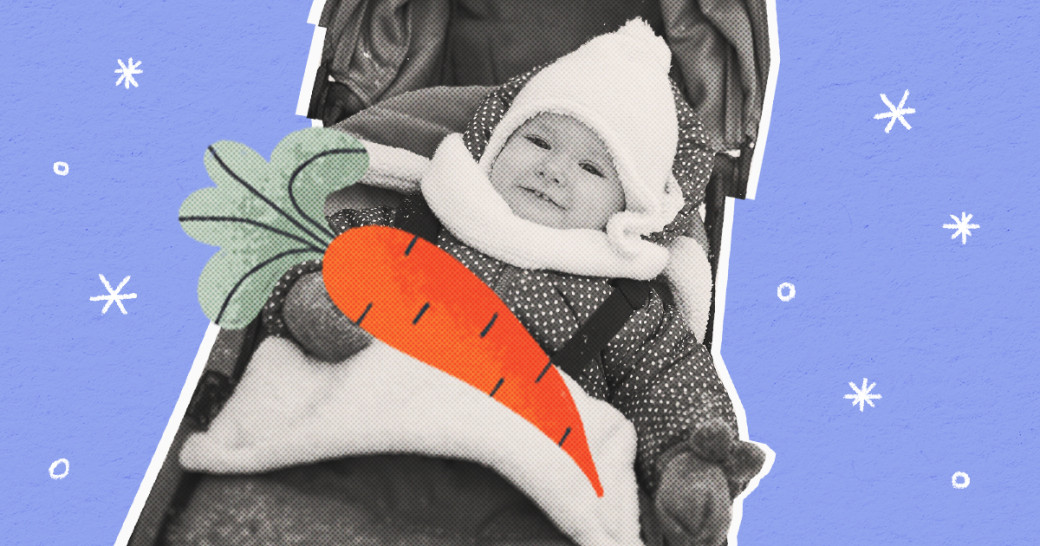 Ребенок в коляске зимой. Коллаж с фото: Ekaterina Pokrovsky | Dmitr1ch | Shutterstock | Fotodom